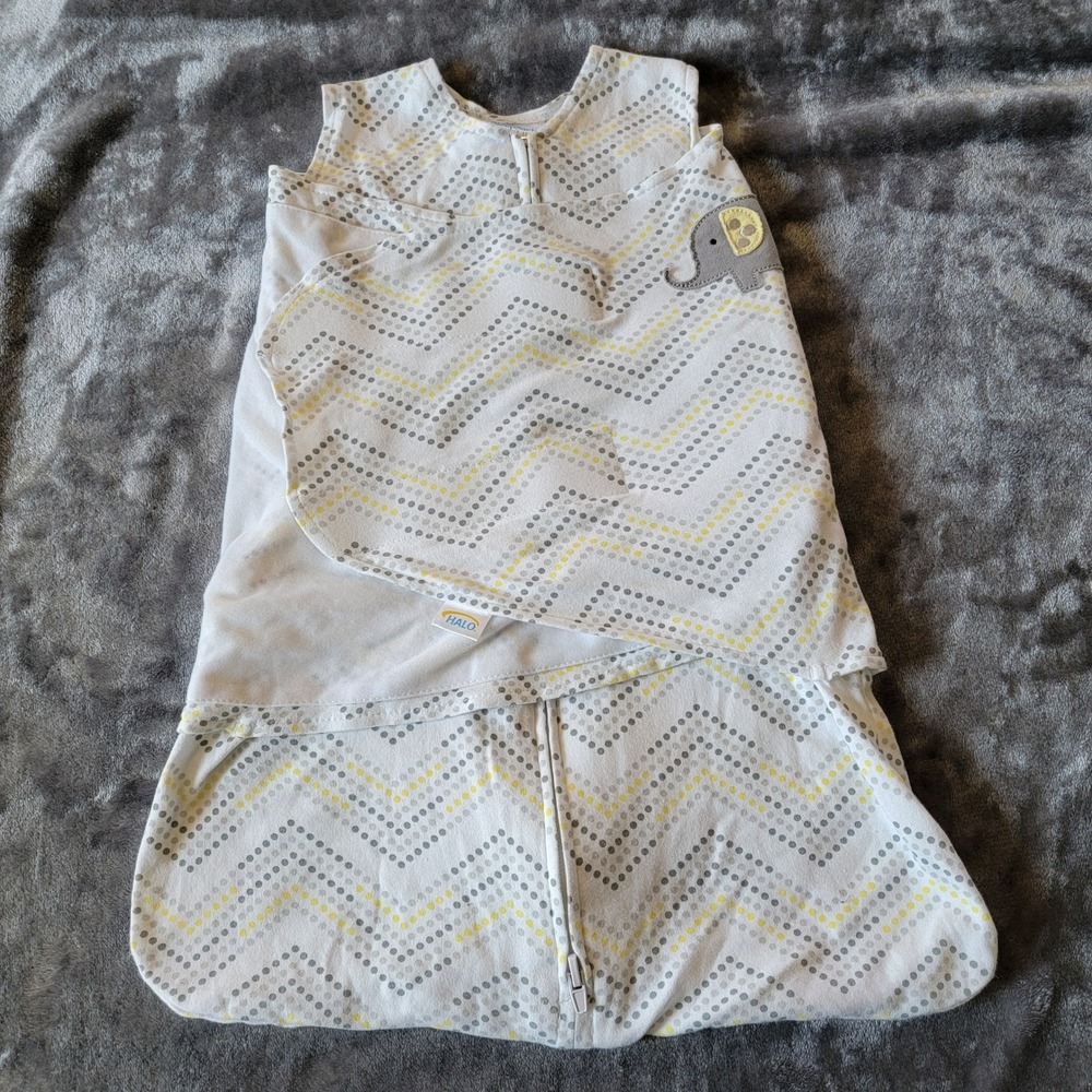 HALO SleepSack Swaddle Kids NB White Chevron Excellent Elephant Wearable Blanket